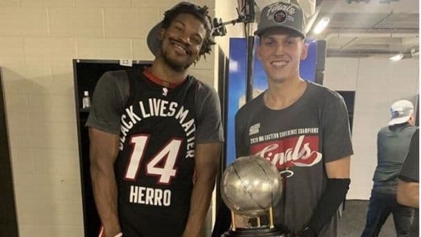 Former Heat guard Tyler Herro shared a photo with old teammate Jimmy Butler after Herro was traded to the Bucks.
