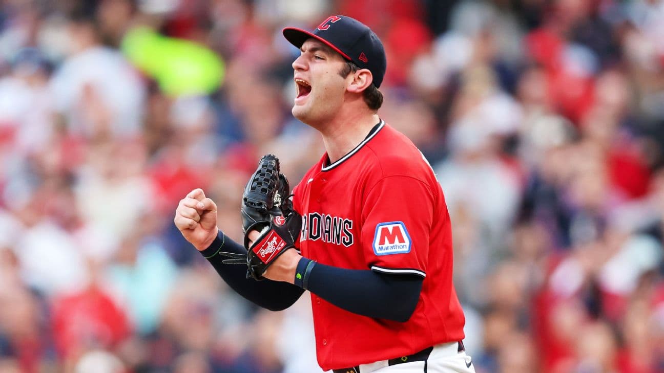 Cleveland Guardians pitcher Gavin Williams (32) reacts after striking out Chicago White Sox right fielder Braden Montgomery (24) Chicago White Sox vs Cleveland Guardians photodesk [1296x729]