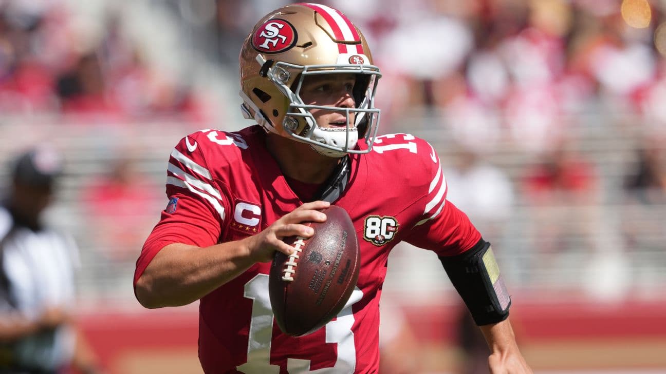 Brock Purdy and the undefeated 49ers are big favorites in their Monday night matchup with the Commanders.