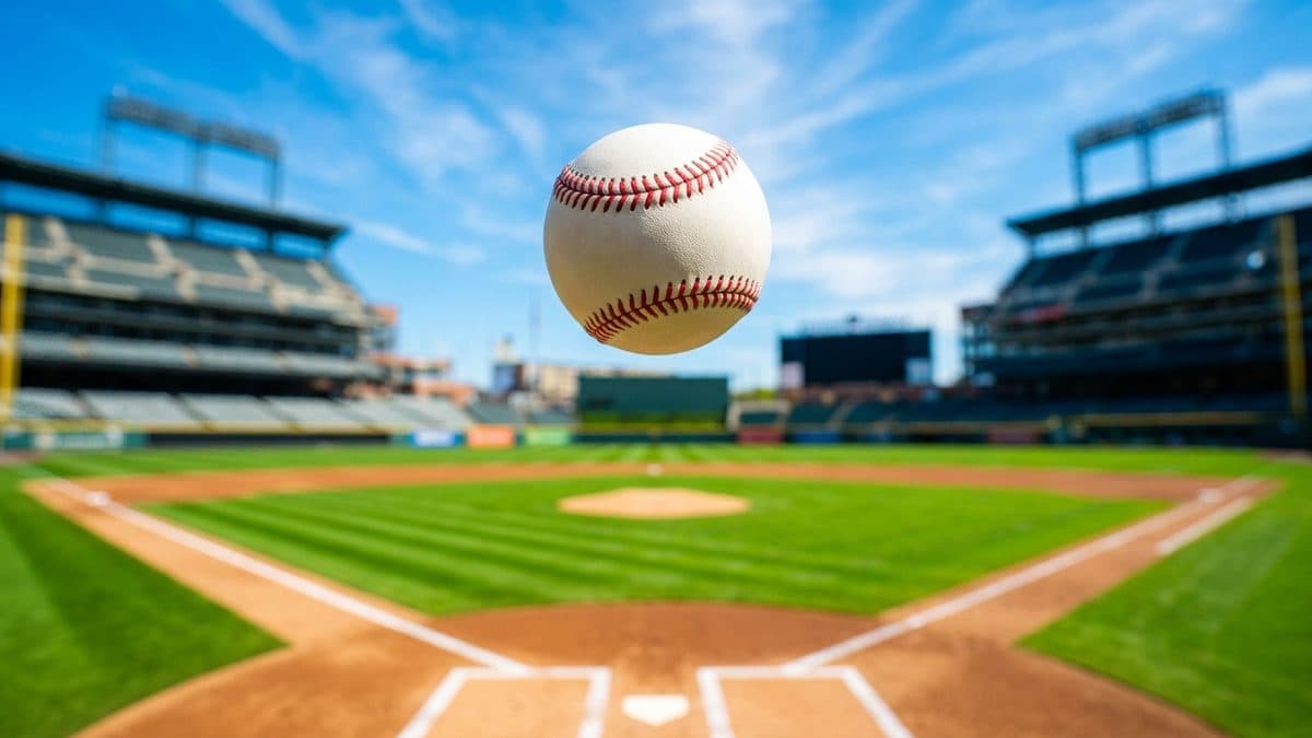 A ball in flight under bright stadium lights before the game