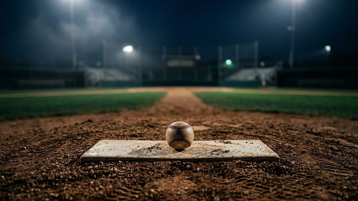 An empty ballpark under the lights before first pitch