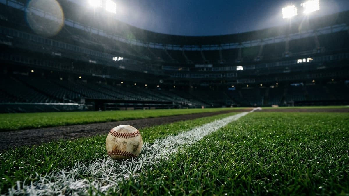 An empty ballpark under the lights before first pitch