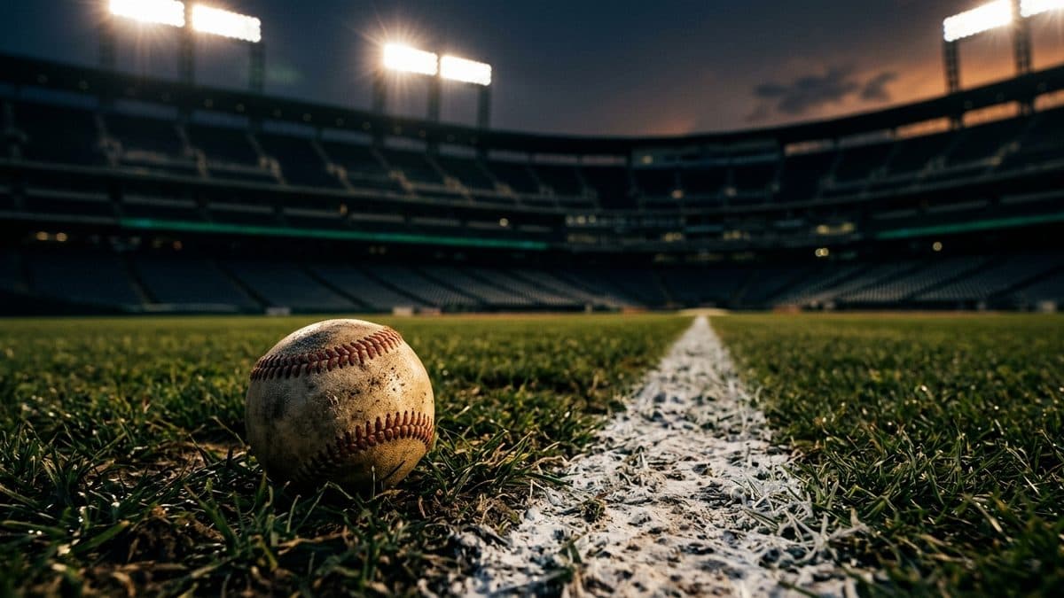 An empty ballpark under the lights before first pitch