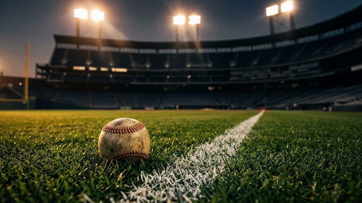 An empty ballpark under the lights before first pitch