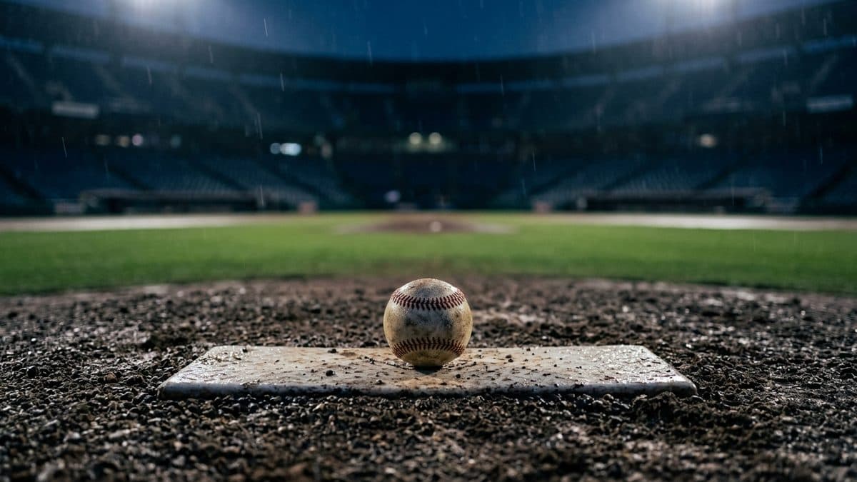 An empty ballpark under the lights before first pitch