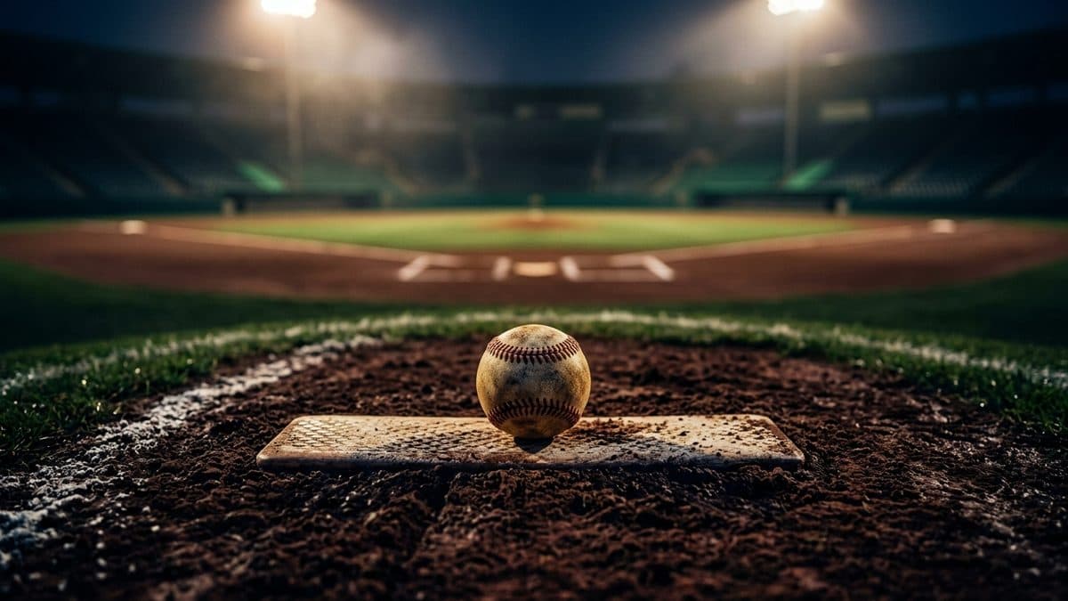 An empty ballpark under the lights before first pitch