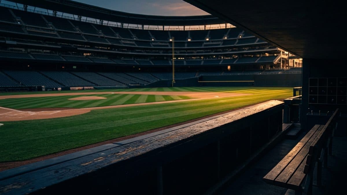 An empty ballpark under the lights before first pitch