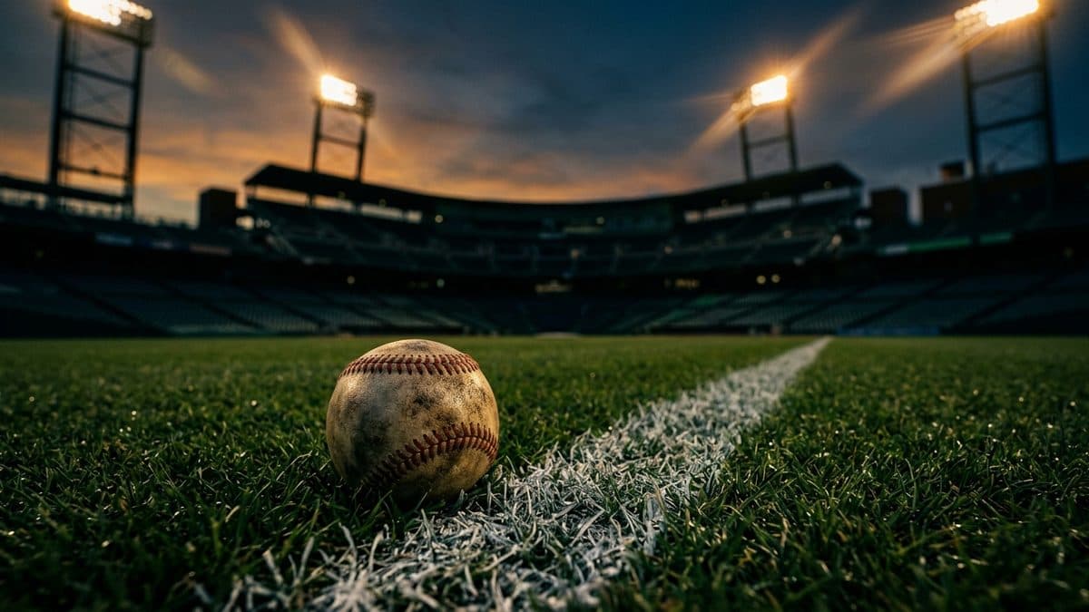 An empty ballpark under the lights before first pitch
