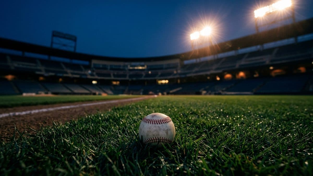 An empty ballpark under the lights before first pitch