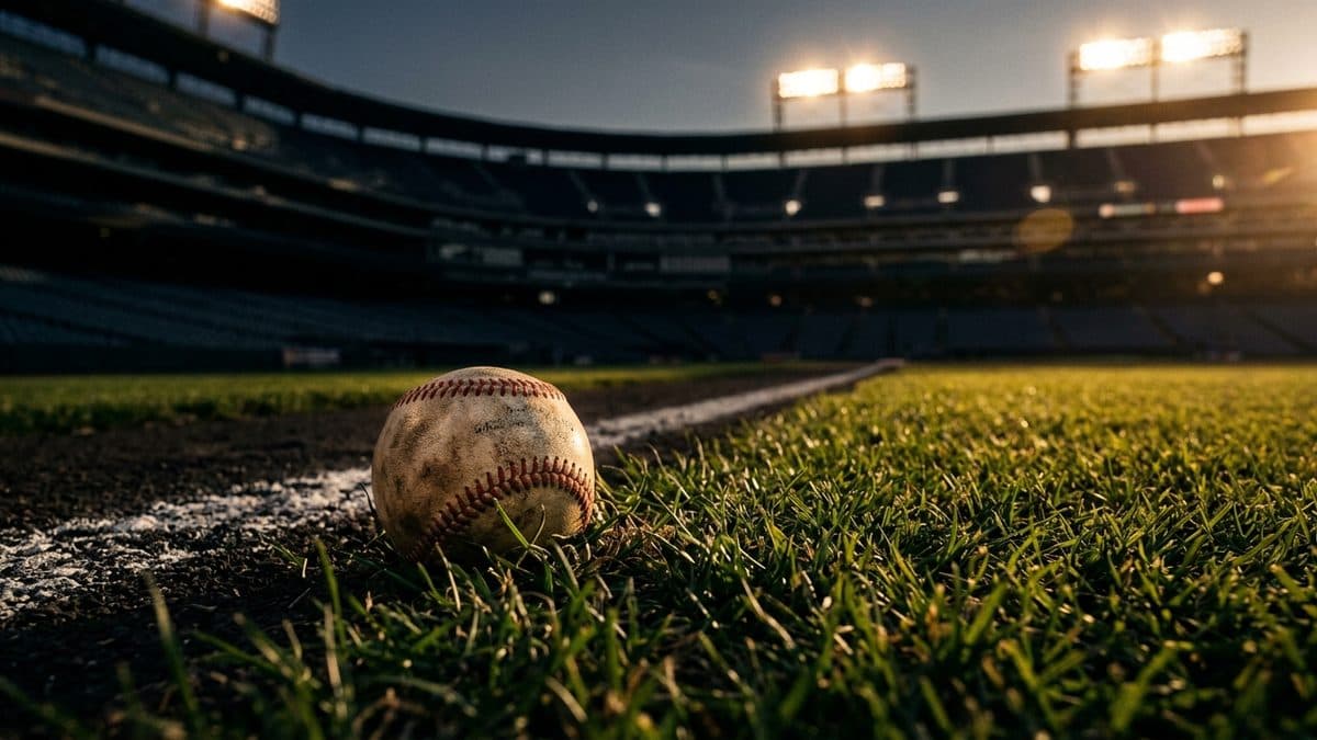 An empty ballpark under the lights before first pitch