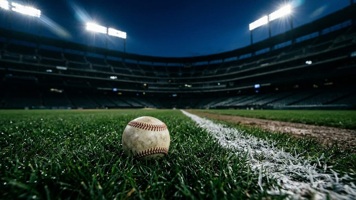 An empty ballpark under the lights before first pitch