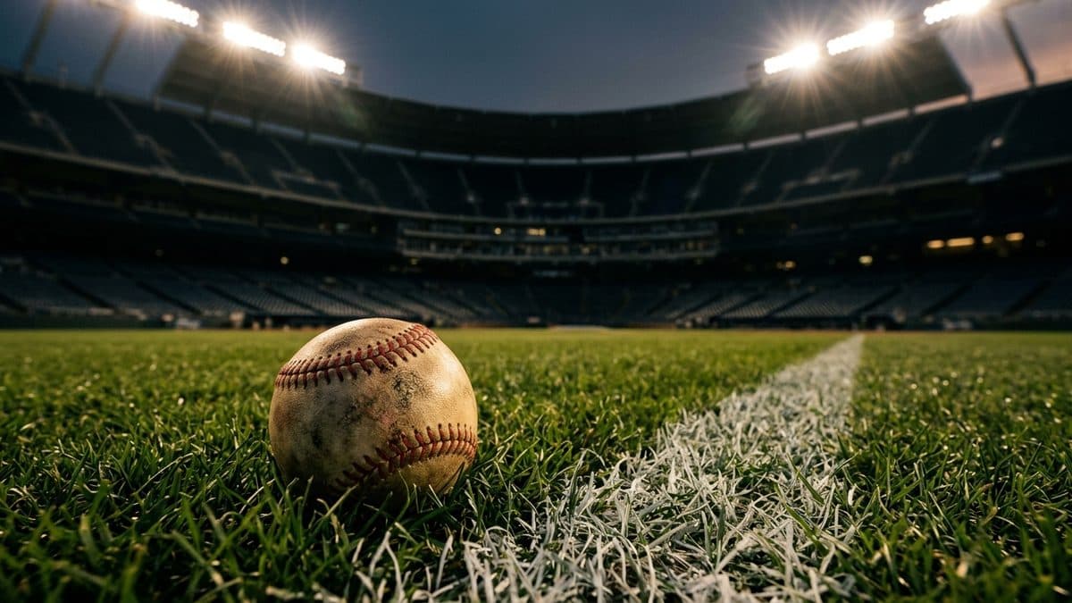 An empty ballpark under the lights before first pitch