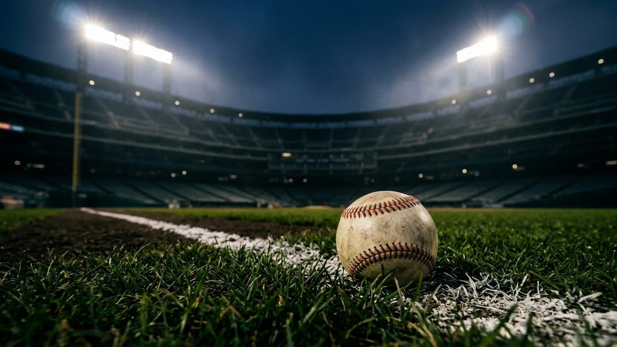 An empty ballpark under the lights before first pitch