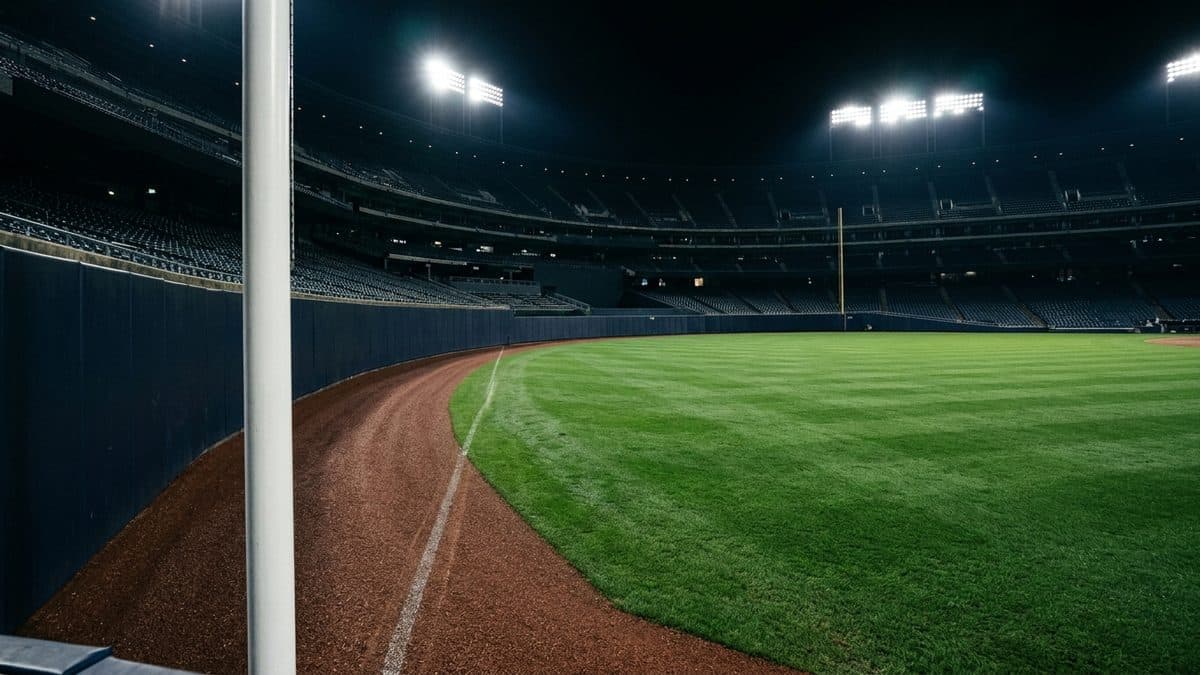An empty ballpark under the lights before first pitch