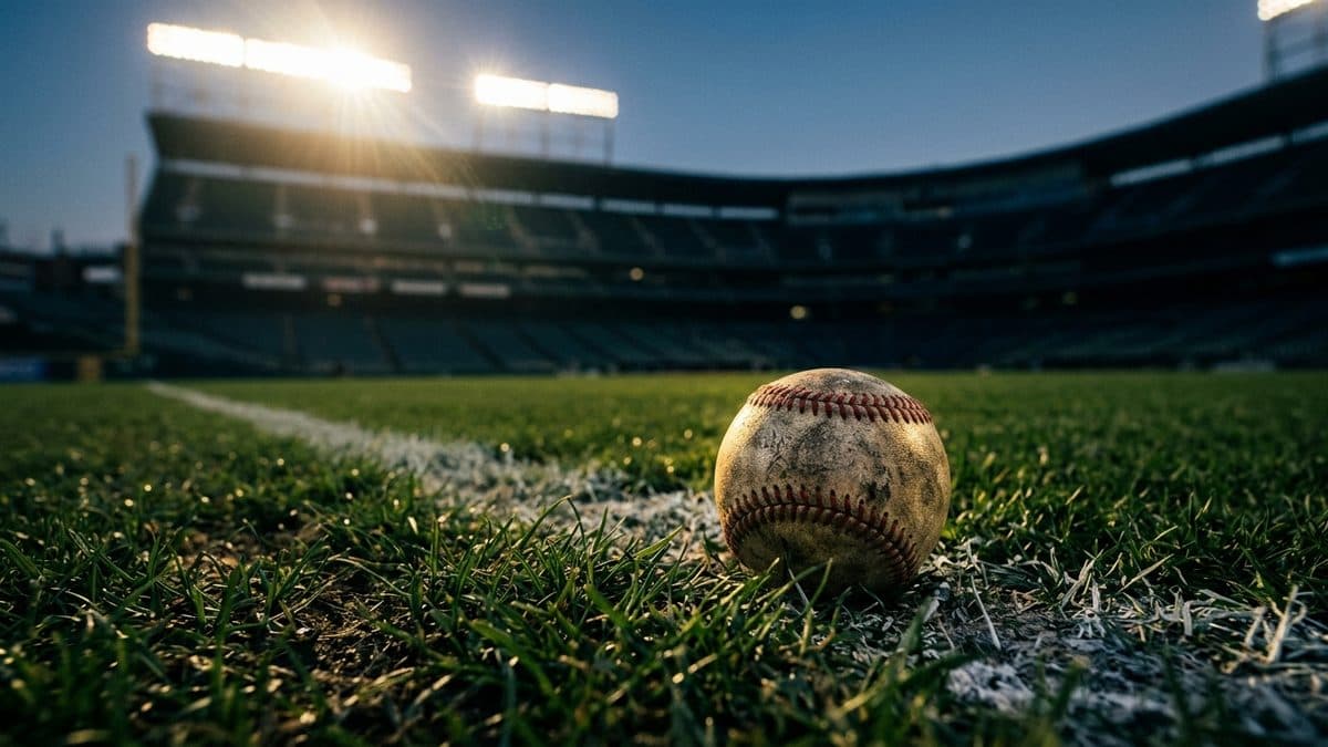 An empty ballpark under the lights before first pitch