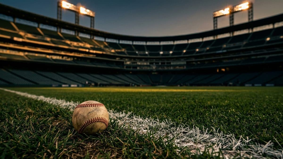 An empty ballpark under the lights before first pitch