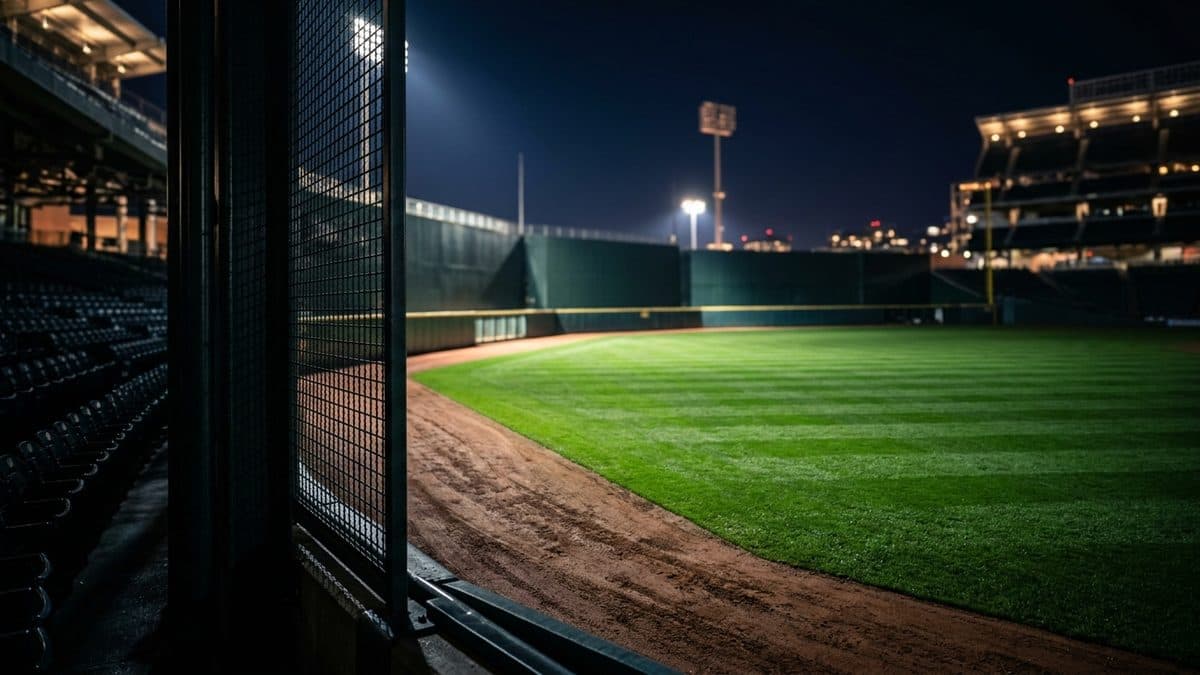 An empty ballpark under the lights before first pitch