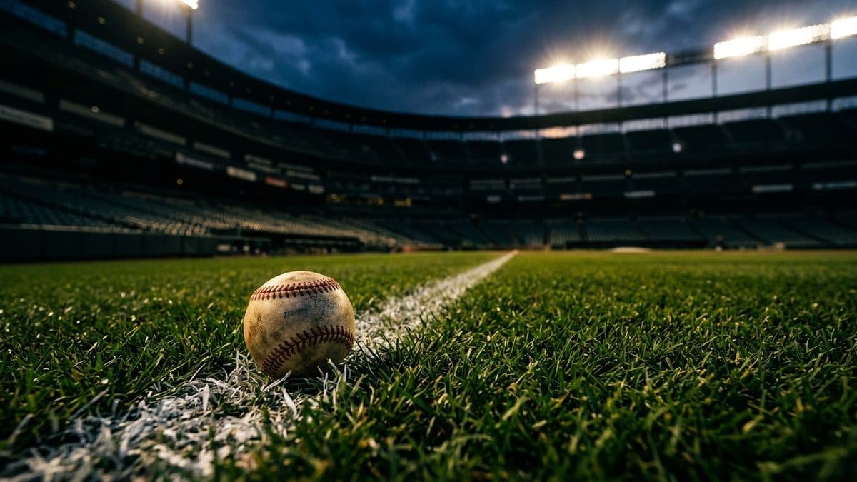 An empty ballpark under the lights before first pitch