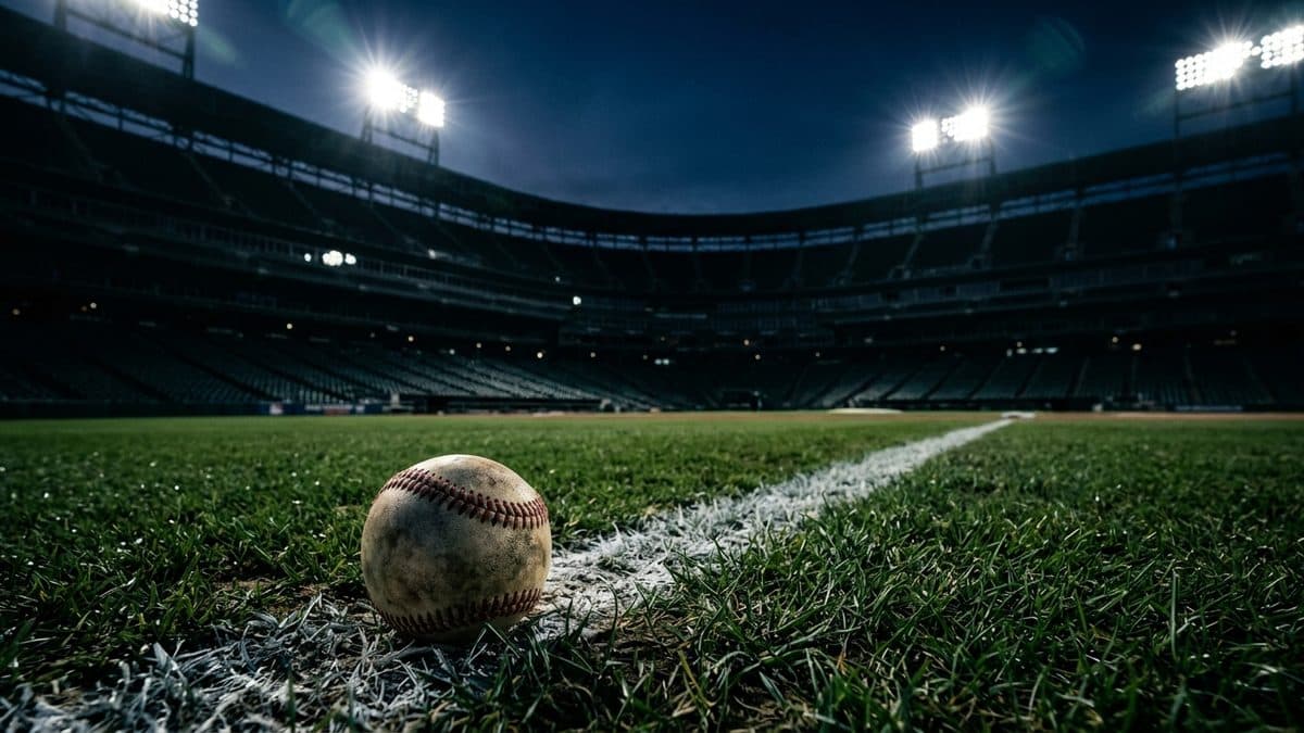 An empty ballpark under the lights before first pitch