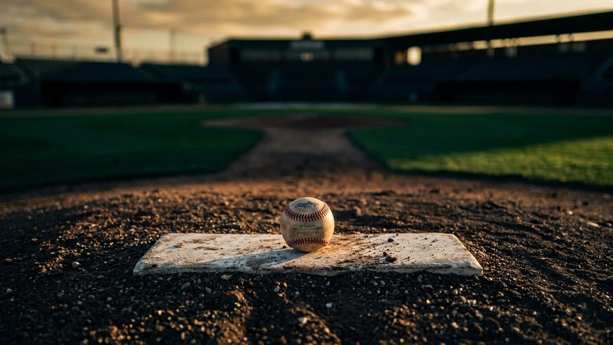 An empty ballpark under the lights before first pitch