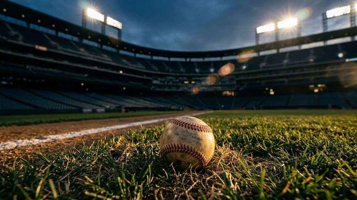 An empty ballpark under the lights before first pitch