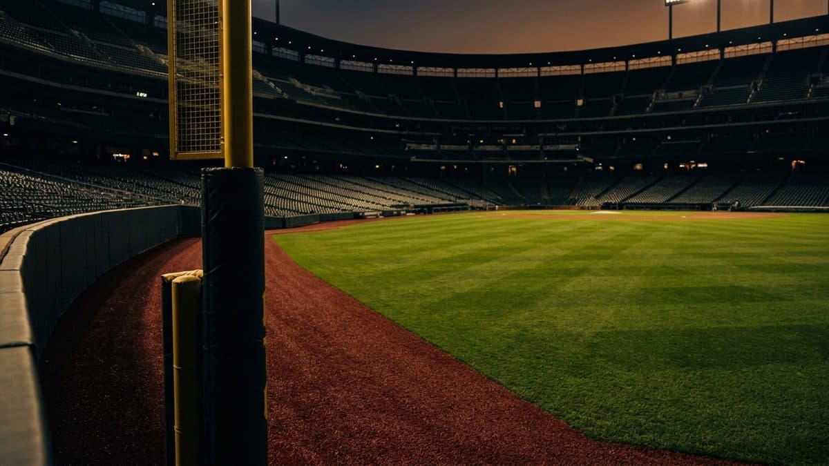 An empty ballpark under the lights before first pitch