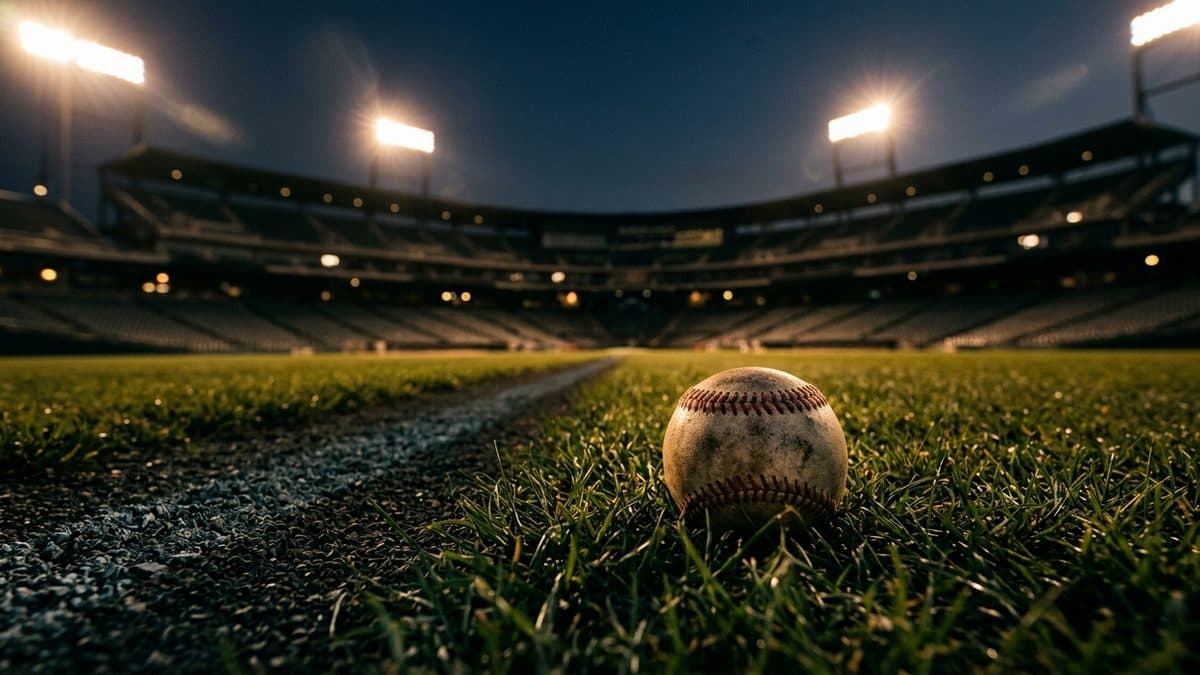 An empty ballpark under the lights before first pitch