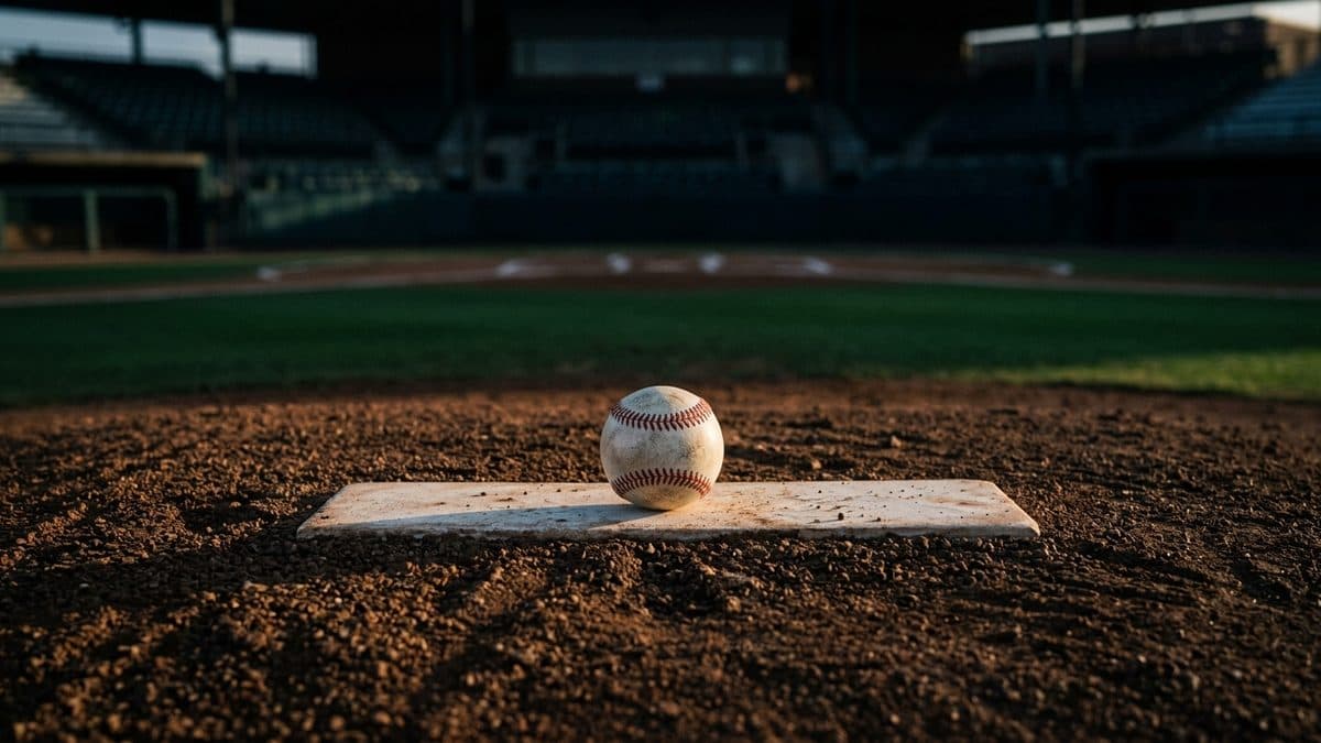 An empty ballpark under the lights before first pitch