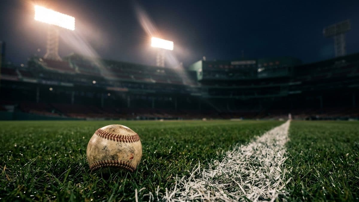 An empty ballpark under the lights before first pitch