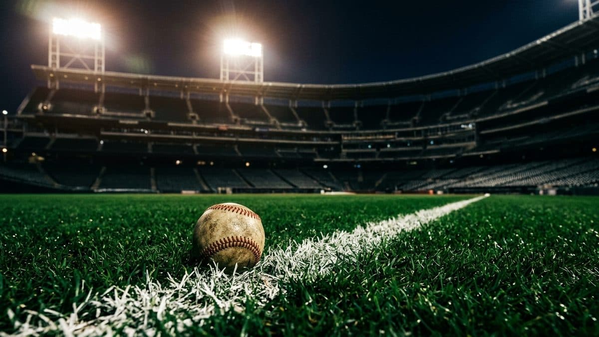 An empty ballpark under the lights before first pitch