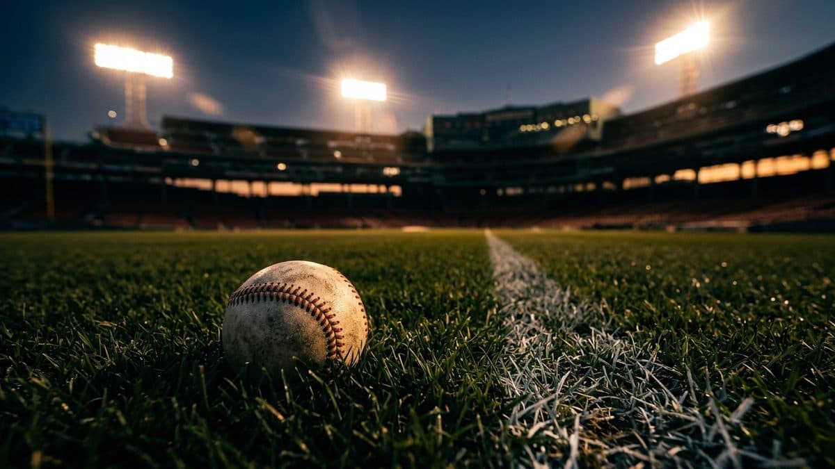 An empty ballpark under the lights before first pitch