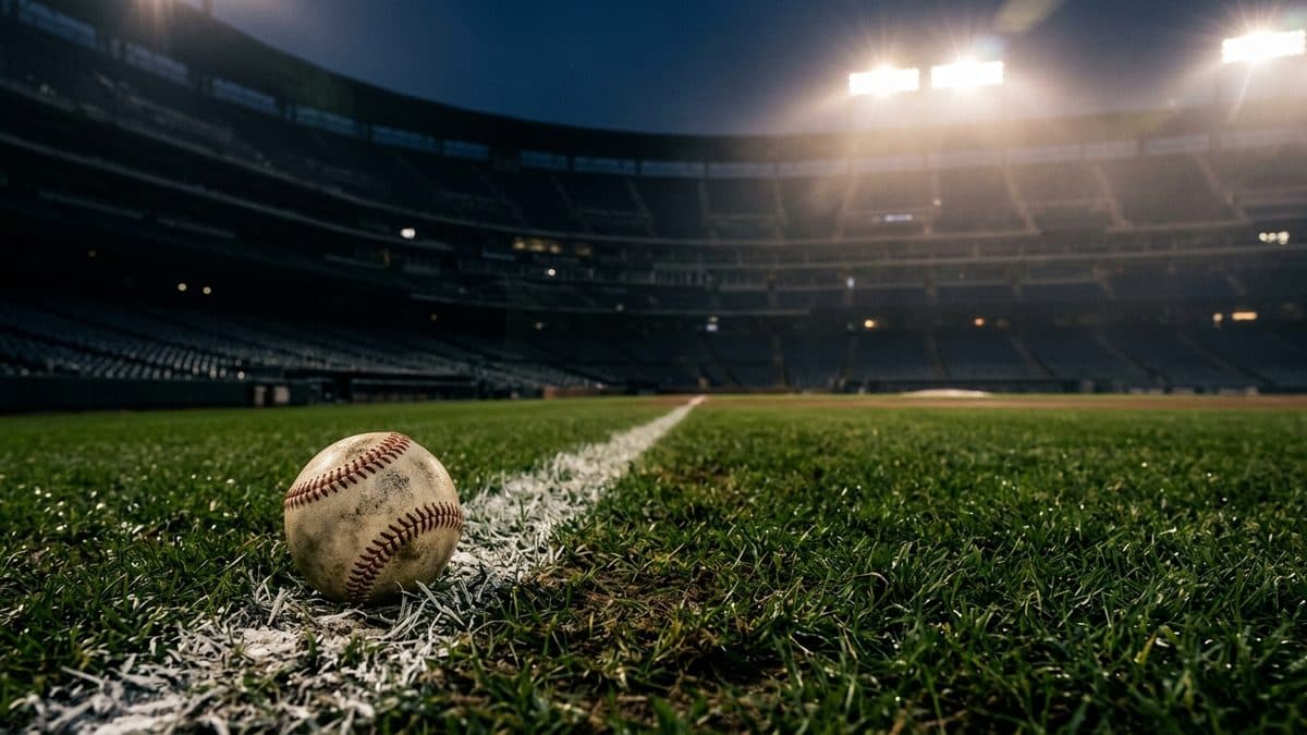 An empty ballpark under the lights before first pitch