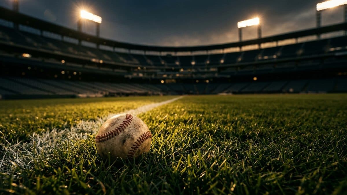 An empty ballpark under the lights before first pitch