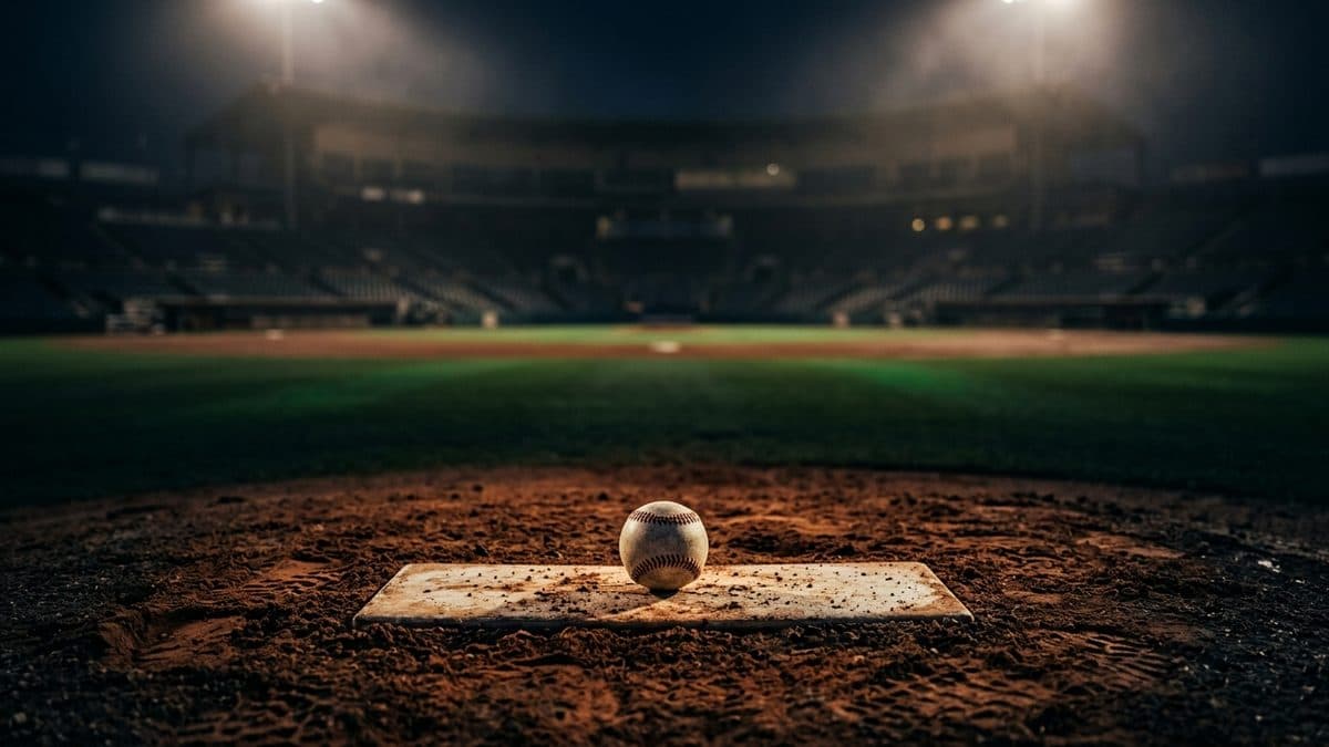 An empty ballpark under the lights before first pitch
