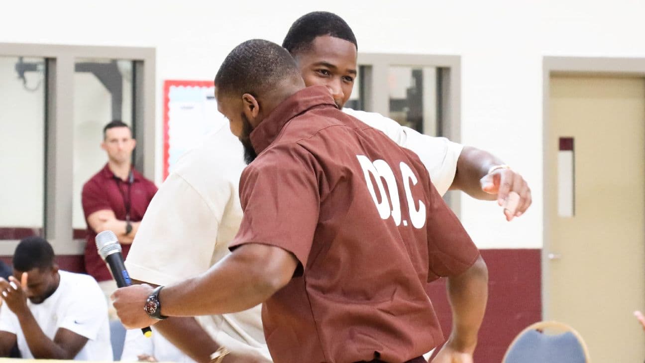 Steelers tight end Jonnu Smith visits with his brother, Wayne Smith, at the State Correctional Institute-Fayette in La Belle, Pennsylvania. Wayne Smith has been incarcerated there since his conviction