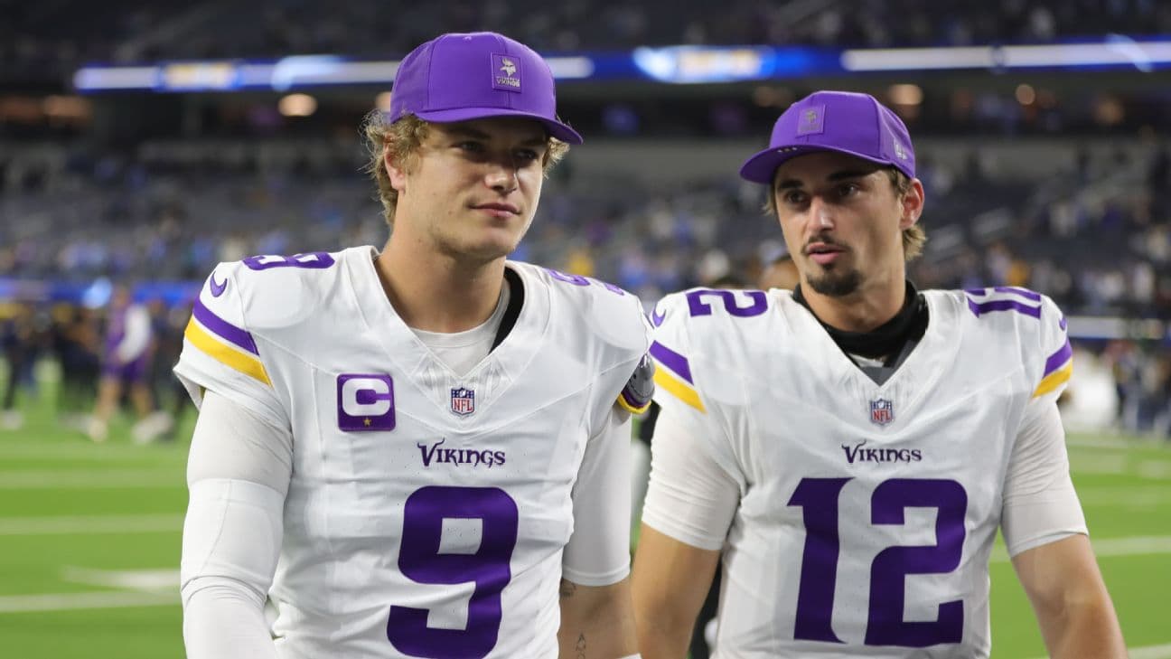 J.J. McCarthy's concussion opened the door for undrafted rookie Max Brosmer (right) to make his first career start Sunday against the Seahawks.