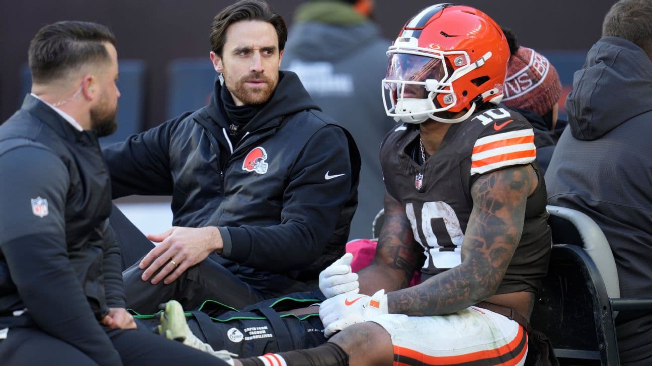 Browns running back Quinshon Judkins' rookie season ended Sunday after he suffered a dislocated ankle and fractured fibula.