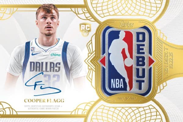 Cooper Flagg signed his 1-of-1 numbered rookie debut patch autograph card on Friday.