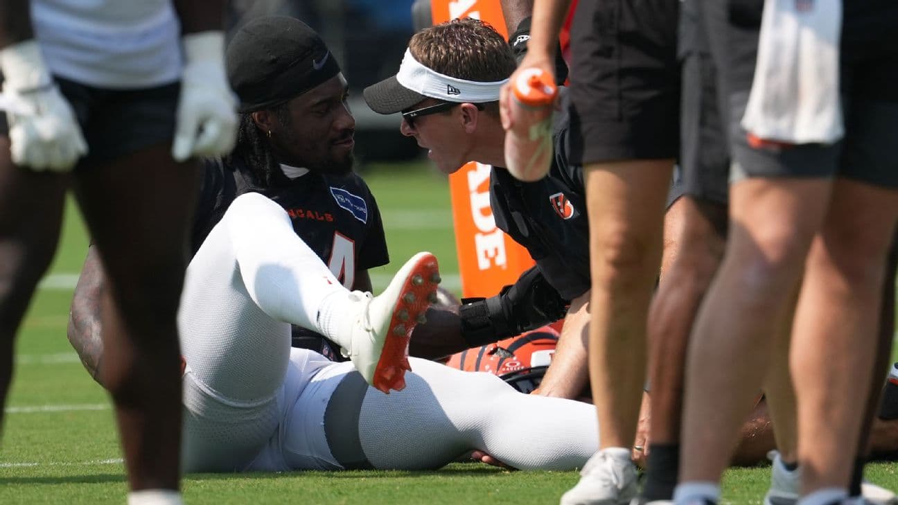 Bengals defensive end Shemar Stewart was carted off the field after suffering an apparent left leg injury during the first day of training camp.