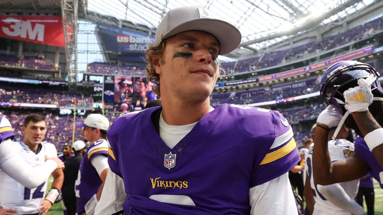 In 10 games since being drafted No. 10 in 2024 by the Vikings, J.J. McCarthy thew for 1,632 yards with 11 TDs, 12 INTs and a 35.6 QBR.