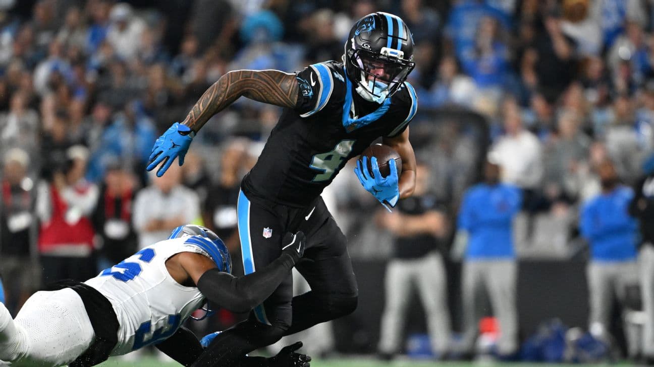 Tetairoa McMillan of the Carolina Panthers caught a career-high 14 passes in Week 4.
