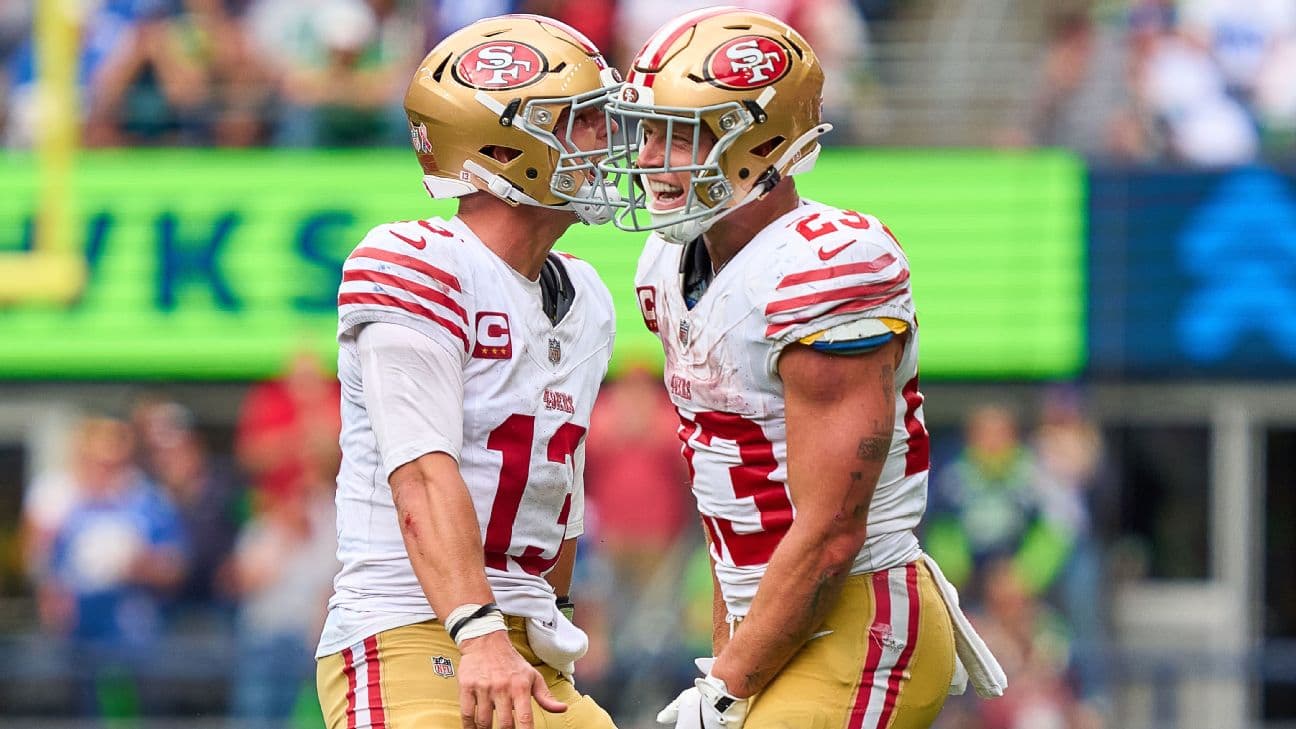 Brock Purdy and Christian McCaffrey have plenty to smile about with the 49ers off to a 5-0 start.