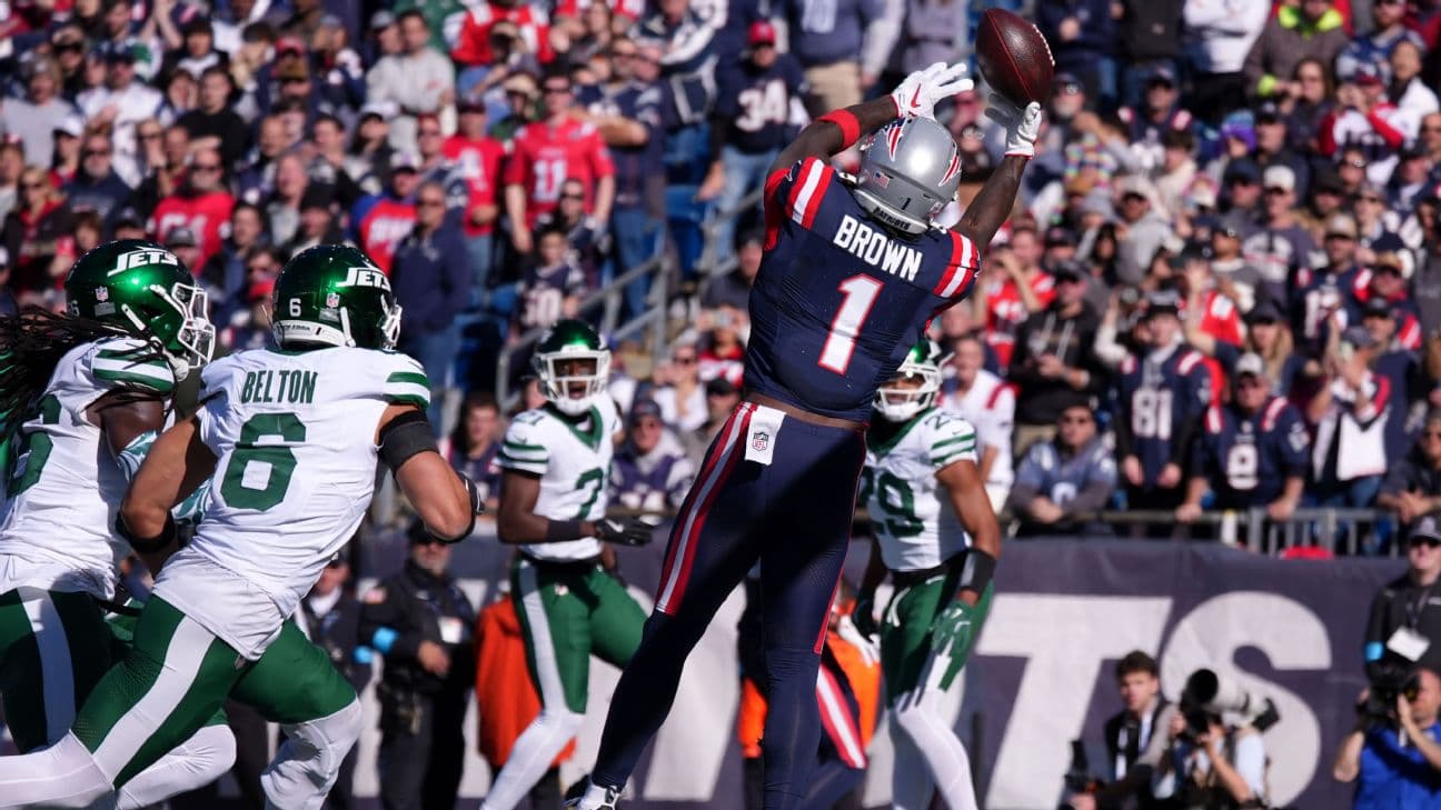 Patriots receiver A.J. Brown, making his return from a right high ankle sprain that sidelined him four weeks, was targeted 10 times Sunday and totaled just three receptions for 27 yards.