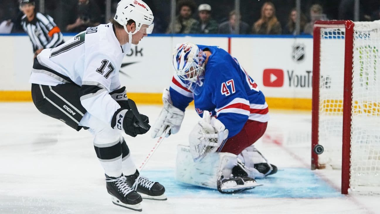 James Reimer allowed goals on the Kings' first two shots and was done after just one period in his Rangers debut.