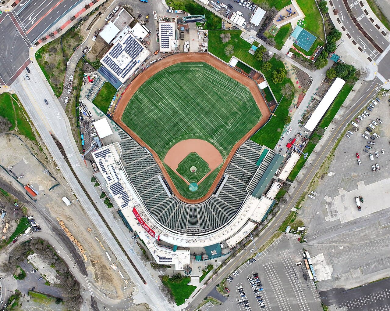 Aerial view of Sutter Health Park in 2024