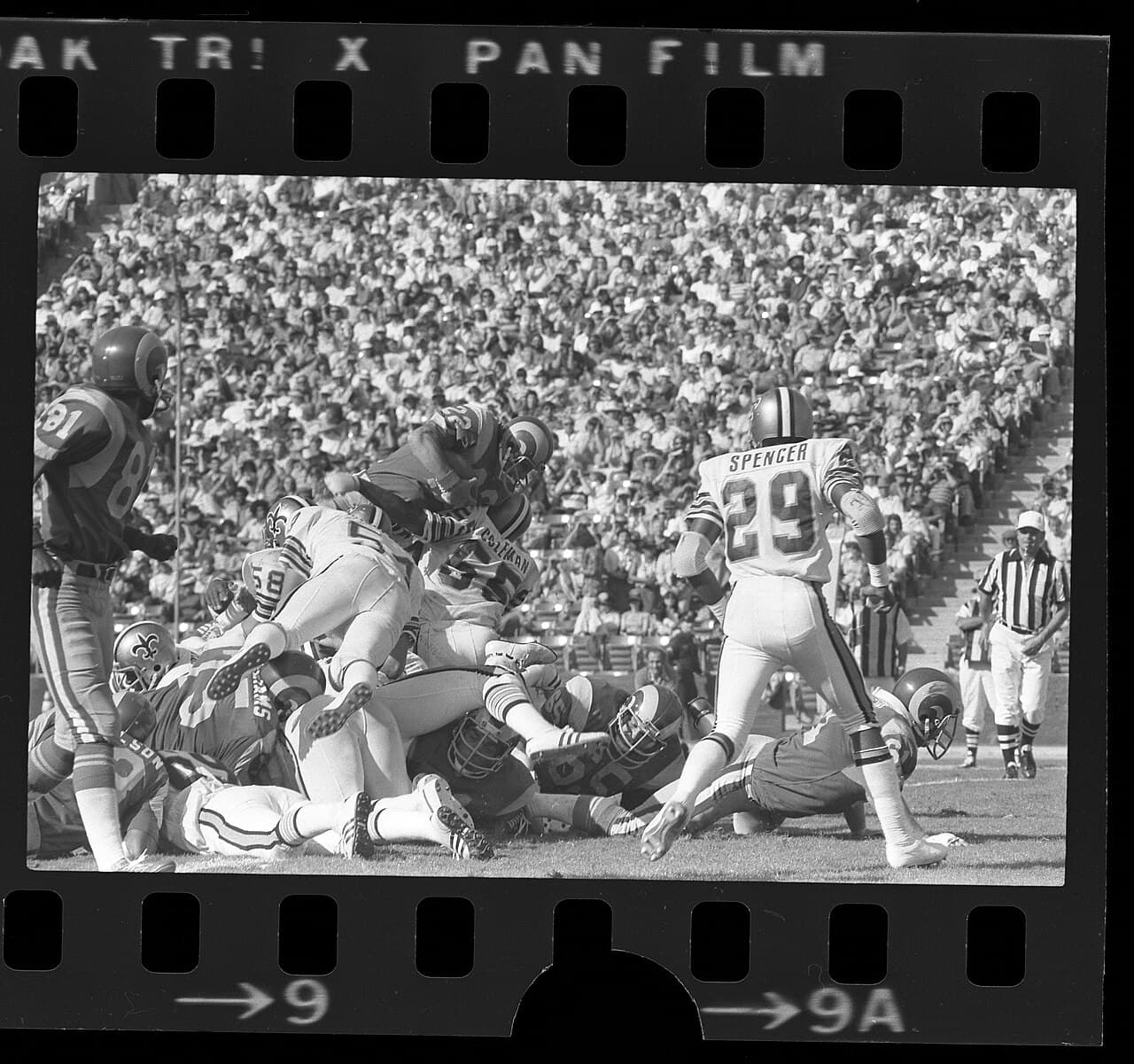 Los Angeles Rams vs New Orleans Saints football game, 1975