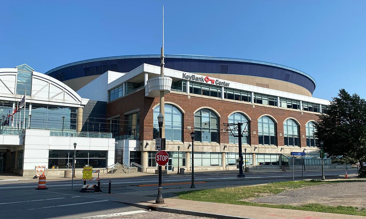 KeyBank Center side view from Main Street at Prime Street, Buffalo, New York